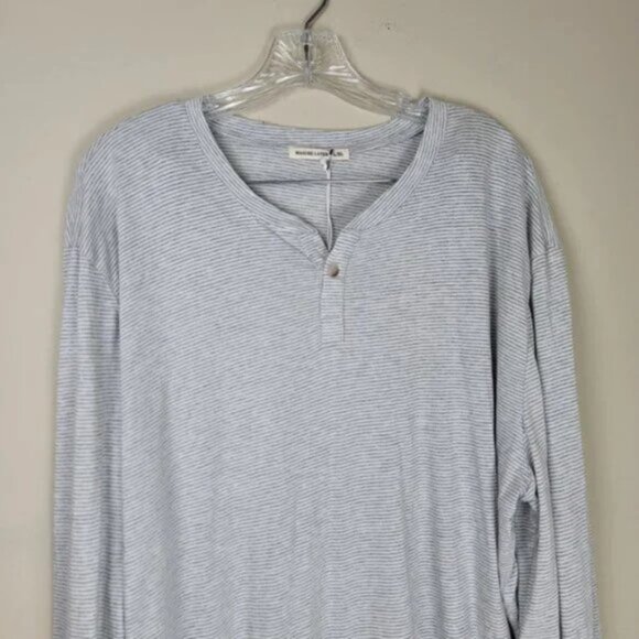 Marine Layer Peralta Stripe Henley Long Sleeve Shirt Size L/XL Soft Grey Cotton - Picture 4 of 10